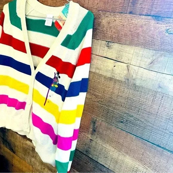 NWT Unisex Disney 100 Striped Mickey Graphic Button Up Cardigan - Picture 4 of 9